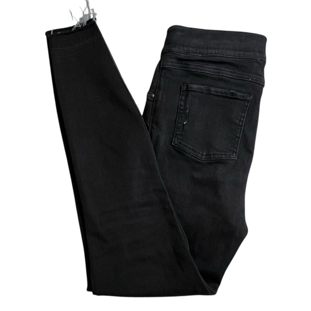Spanx Womens Small Black High Rise Distressed Fringe Hem Pull On Skinny Jeans